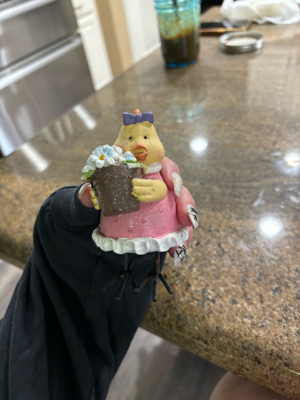 Pink Chick Figurine with Flower Pot Accent
